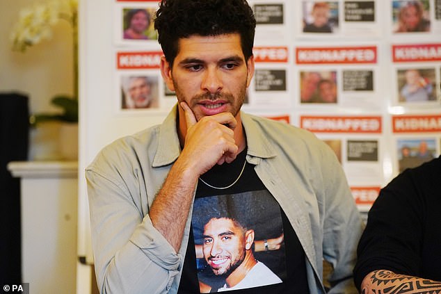 Ilay David, brother of hostage Evyatar David, speaks at the Embassy of Israel in London