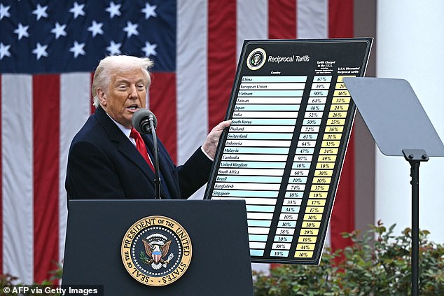 Cambodia became the third country to nominate Trump for the coveted prize after he set its tariff rate at 19 percent on Friday, which is a reduced rate from the 49 percent he planned to charge on Cambodian exports (Pictured: Trump announcing his Liberation Day tariffs at the White House on April 2, 2025)