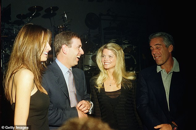 Melania Trump, Prince Andrew, Gwendolyn Beck and Epstein at the Mar-a-Lago club in Florida