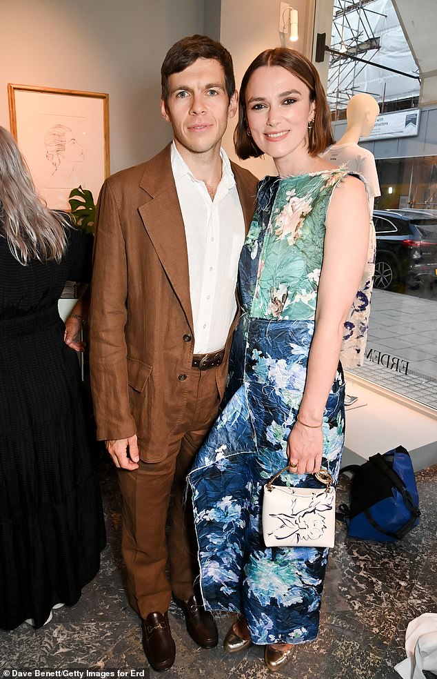 James Righton and Keira Knightley attend ERDEM & Gay's The Word Pride Cocktail on July 3, 2025 in London