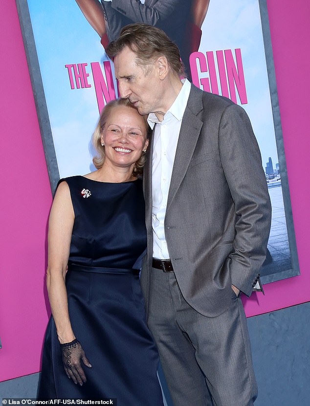 The chemistry between Pamela Anderson, 58, and Liam Neeson, 73, is real. 'They¿re not going to show up on the red carpet and be adorable just to be fake, that¿s not either of them,' a source told Page Six; Pictured in New York on July 28