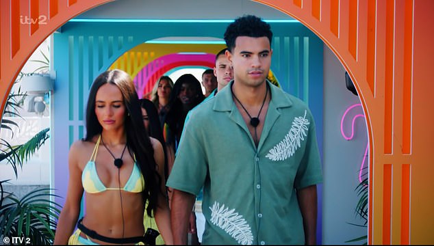 In footage that is set to air on Sunday, an unexpected couple will be asked to leave the villa, as all of this year's former Islanders (Harrison and Lauren pictured) make a surprise return