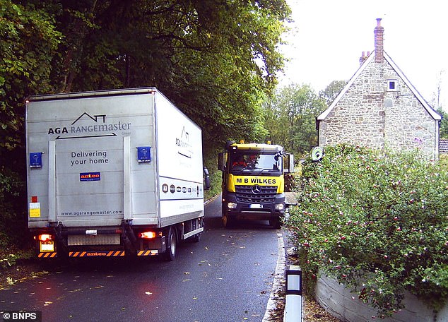 The village has become blocked on a regular basis by HGVs getting stuck on tight bends on the narrow road.