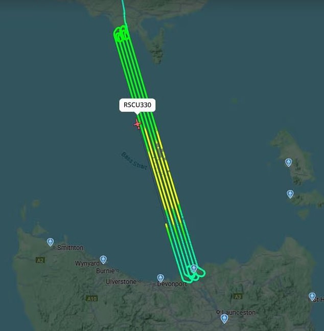 Searchers have combed the Bass Strait in the air (above, the rescue plane flight path) and in the water
