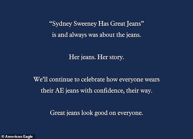Earlier this week on Friday, Sydney was defended by American Eagle as the company released a statement amid the backlash