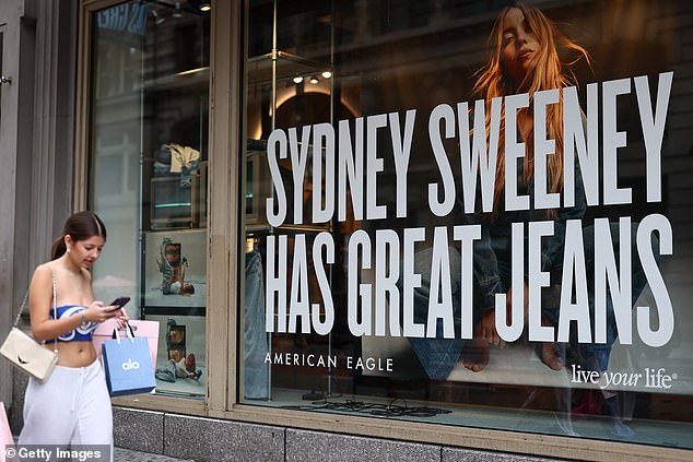 Insiders have also revealed the impact that the ad starring Sydney has had on the brand - and have claimed that 70% of the reaction to the campaign has been positive; American Eagle storefront seen on Friday in NYC
