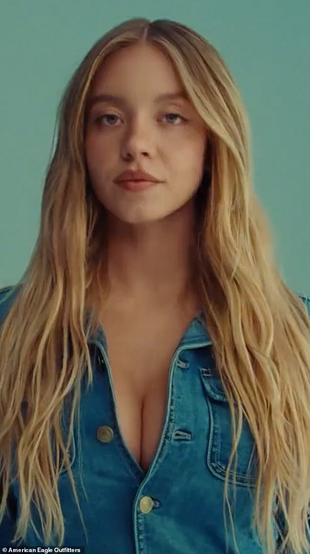 In one, the Anyone But You actress could be seen buttoning a pair of denim blue jeans while saying, 'Genes are passed down from parents to offspring, often determining traits like hair color, personality and even eye color. My genes are blue'