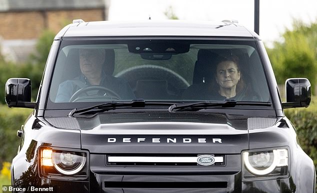 Prince Andrew pictured today with his ex-wife Sarah Ferguson heading to Windsor Castle for a walk