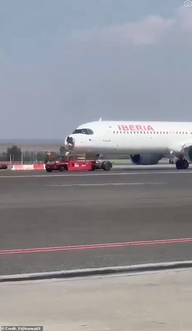 Photos from Adolfo Suárez Madrid¿Barajas Airport, the main air travel hub for Spain's capital, showed the radome, the plane's nose, had suffered severe damage