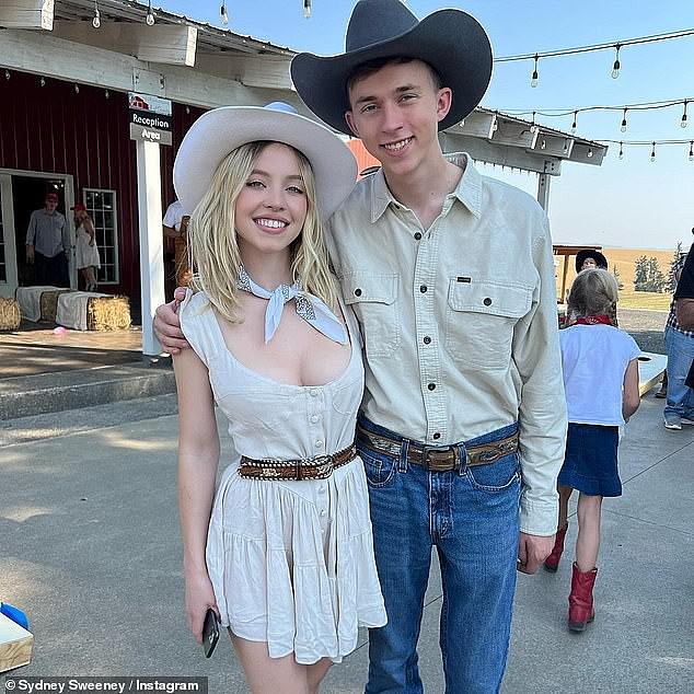Sydney came under fire when she threw a surprise party for her mum's 60th, where guests were wearing MAGA-style hats and 'Blue Lives Matter' shirts. Pictured with her brother