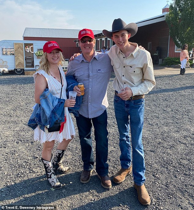 Sydney came under fire when she threw a surprise party for her mum's 60th, where guests were wearing MAGA-style hats and 'Blue Lives Matter' shirts. Pictured: Guests at the party