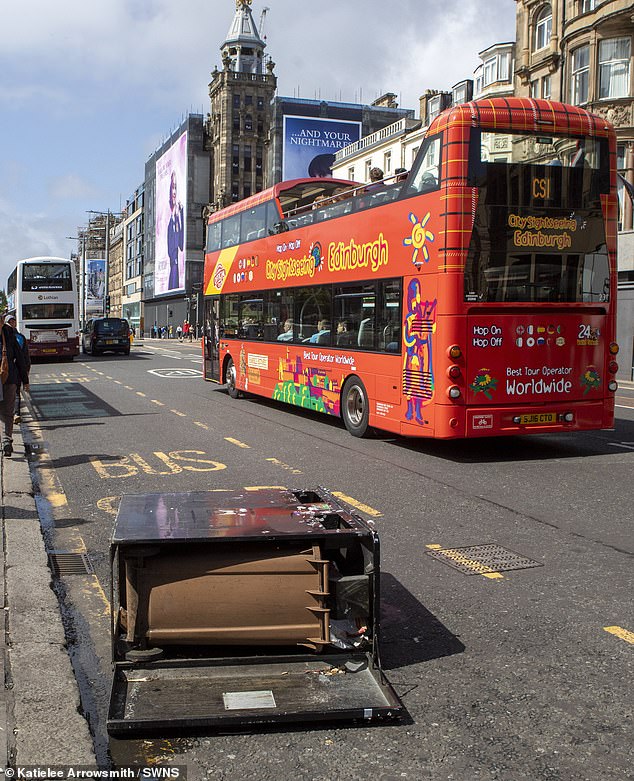 A bin was blown over on Princes Street due to the strong winds