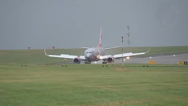 A Jet2 holiday aircraft at Leeds Bradford airport was also seen struggling to land earlier today