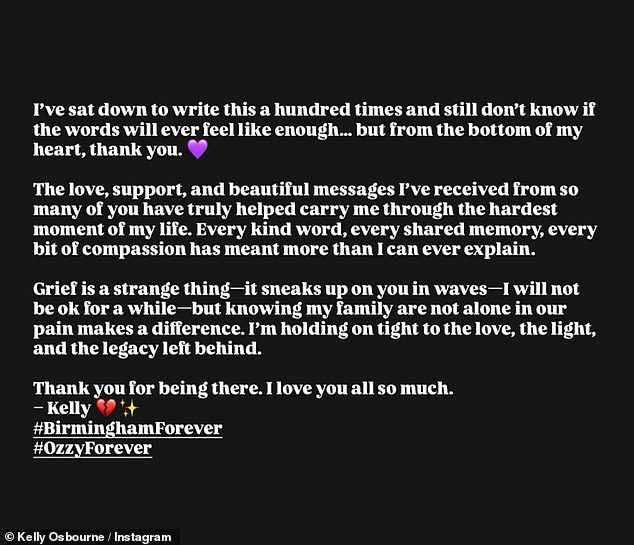 Kelly, 40, shared a post on her Instagram story on Monday thanking fans for their support