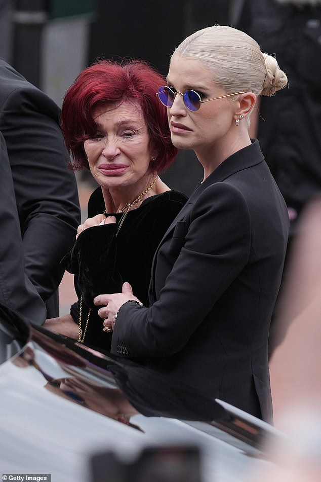 The Black Sabbath frontman passed away on July 22 at age 76, and was laid to rest this week on the grounds of his mansion in England (Sharon and Kelly pictured at his funeral cortege)