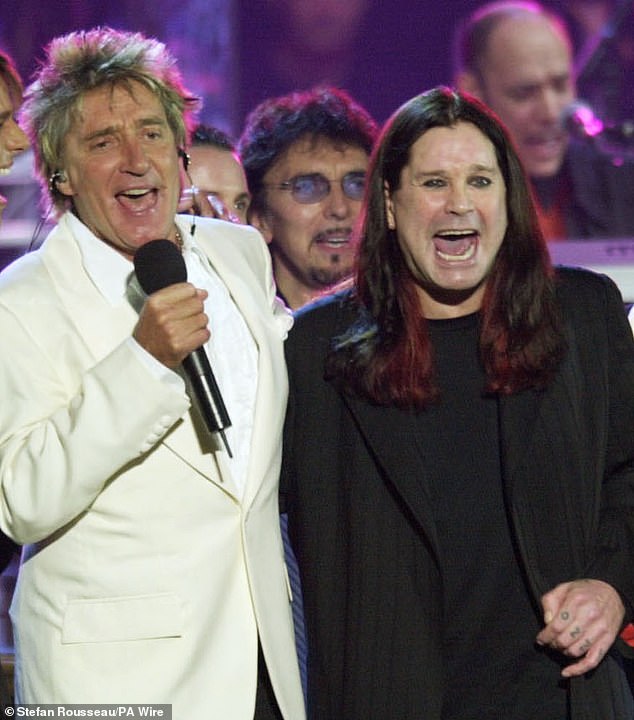 Since the news of Ozzy's death last month, Rod has been dedicating Forever Young to the late Black Sabbath rocker (pictured at the Golden Jubilee concert in 2002)