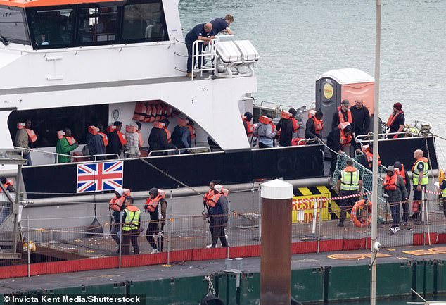 Small boat migrants arrive at Dover after being picked up by a Border Force catamaran in the Channel last week