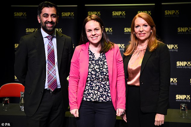 Kate Forbes (centre) ran against Humza Yousaf (left) and Ash Regan (right) to become the leader of the SNP