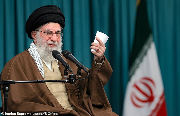 Pictured: Iranian Supreme Leader Ayatollah Ali Khamenei speaks during a ceremony in January in Tehran ahead of the fifth anniversary of Iran's slain Revolutionary Guards commander Qasem Soleimani