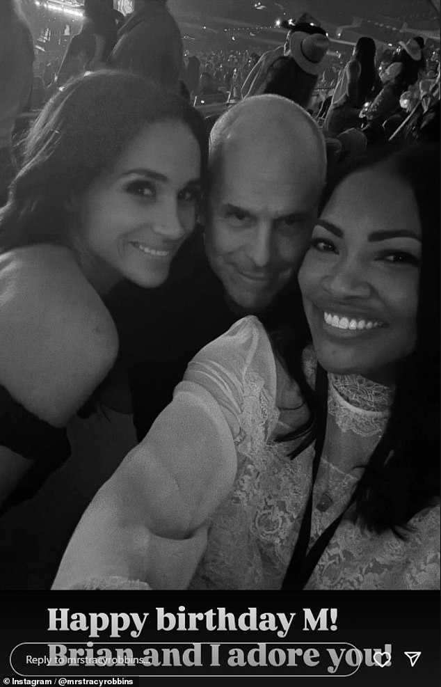 Tracy Robbins shared a behind-the-scenes snap of her husband Brian and Meghan at Beyoncé's Cowboy Carter tour