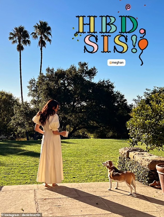 Meghan's make-up artist BFF Daniel Martin shared a candid snap of the Duchess and her beagle Mia enjoying the sun in her Montecito garden