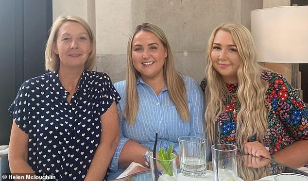 Ms McLoughlin, 57, left, with her two adult daughters, Hannah, middle, and Ellie, who also attended the school