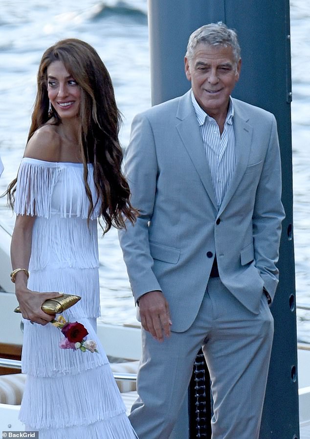 The couple, aged 47 and 64 respectively, oozed Hollywood glamour, with the human rights lawyer looking sensational in a white fringed gown