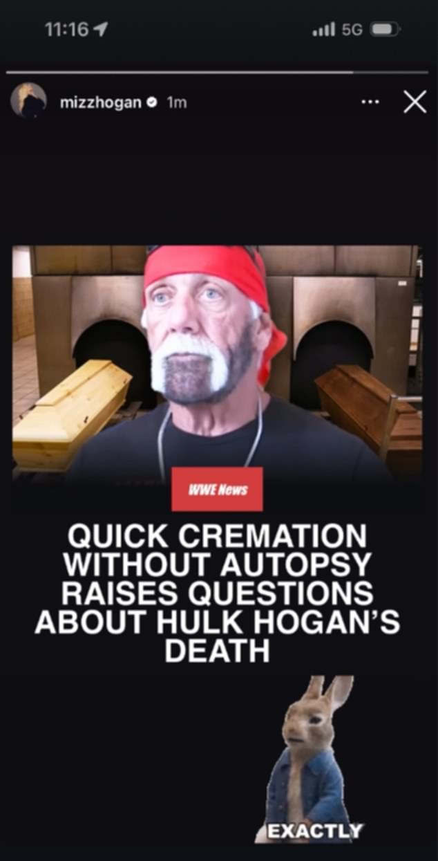 In response to an Instagram post publicizing Bubba's claims, Brooke Hogan posted 'exactly'