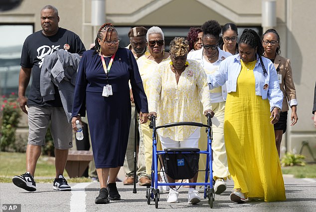 Relatives of Angela Clay and daughters Lakeisha and Latoya are escorted from the Administration Building at Riverbend Maximum Security Institution after the execution of Byron Black on Tuesday, August 5, 2025