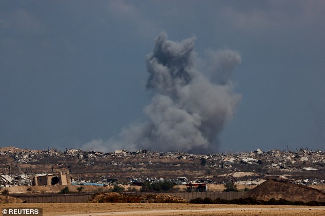 Smoke rises following an explosion in Gaza, as seen from Israel, August 5, 2025