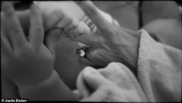 Hailey shows off her massive diamond engagement ring - a move certainly done to quiet chatter of marital troubles