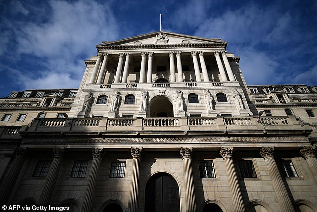 A view of the facade of the Bank of England in central London on November 5, 2020