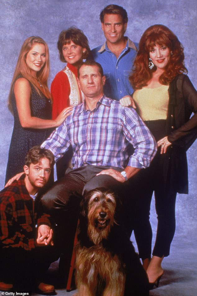 From 1987 through 1997, the actress portrayed the character of Kelly Bundy in the sitcom Married... With Children; seen top left with Married... With Children cast in 1994