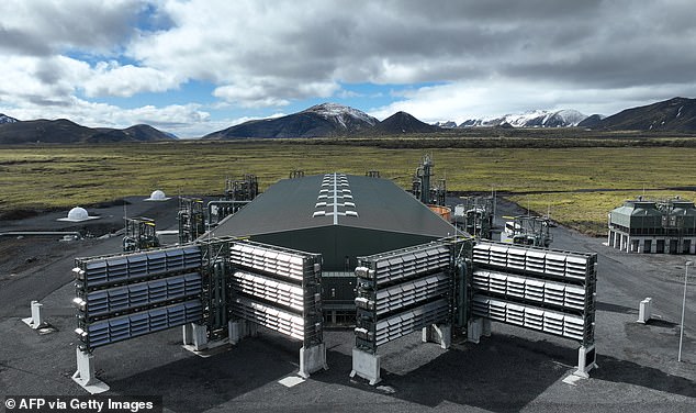 Mammoth, which started operations in May 2024, consists of stacks of metal 'air scrubbers' that suck in CO2 from surrounding ambient air using fans