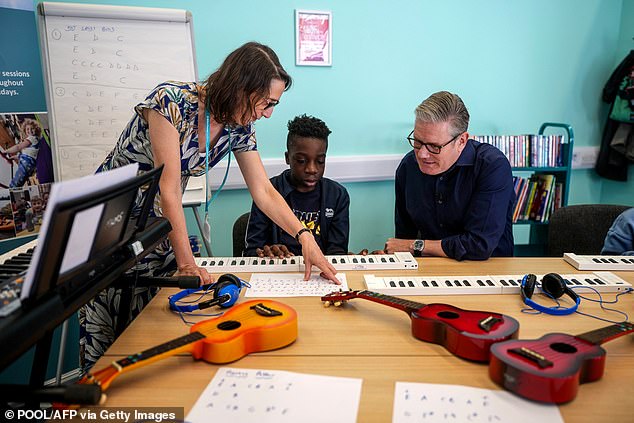 The PM, pictured talking to children and staff during a music lesson at a library in Milton Keynes, said he didn't recognise 'some of the figures that are being put out'