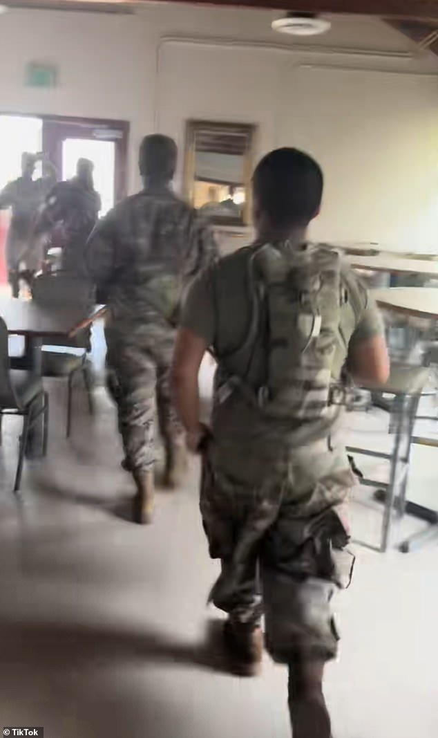 Footage from the incident circulating on social media showed a number of soldiers seeking shelter as the active shooter warning was issued