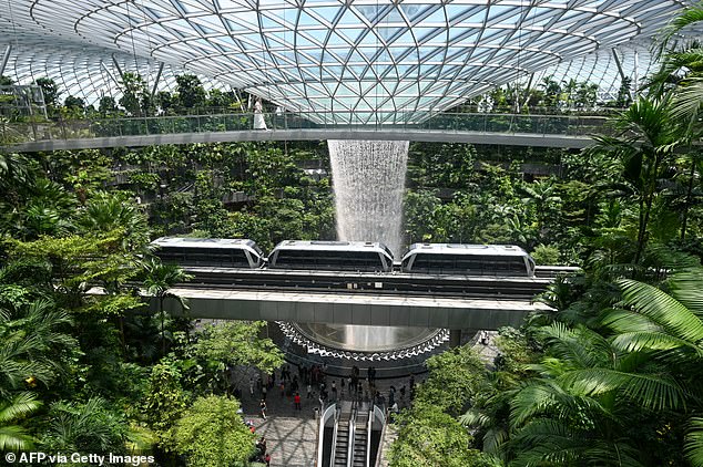 The couple were snared at Singapore's Changi Airport (pictured) after being caught on CCTV