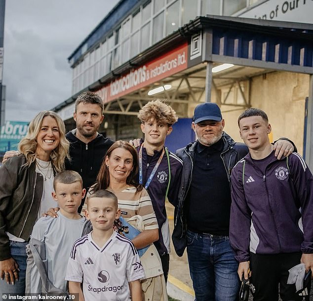 Kai was cheered on in NI by dad Wayne, mum Coleen and little brothers Kit and Cass. This picture also featured Michael Carrick (second left) alongside his wife and their son Jacey