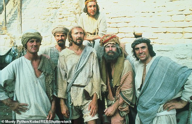 A set of ten stamps from Royal Mail will pay tribute to one of Britain’s most influential comedy troupes – Monty Python (Pictured: Eric Idle, Michael Palin, John Cleese, Graham Chapman, Terry Gilliam, Terry Jones Monty Python's Life Of Brian)