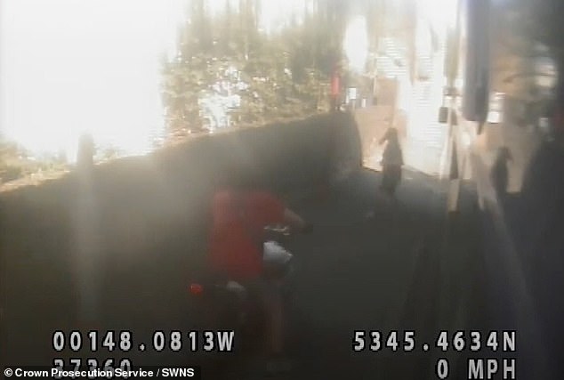 But within a split second she is smashed by Shaw on his speeding bike causing her drink and bag to go flying