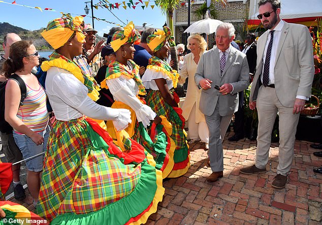 Charles and Camilla are welcomed to Grenada in March 2019 - the last royal visit to the island