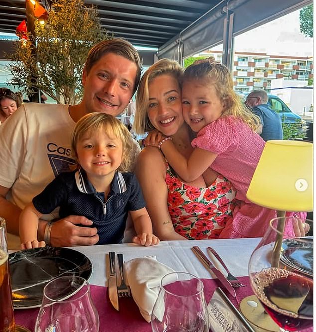 Kelsey pictured with her kids Aurelia and Bohdi with her boyfriend Will Lindsay