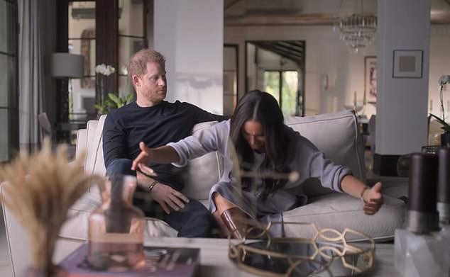 The exaggerated curtsy that Meghan performed on her Netflix series Harry & Meghan to demonstrate how deeply she had bowed on meeting the late Queen Elizabeth for the first time