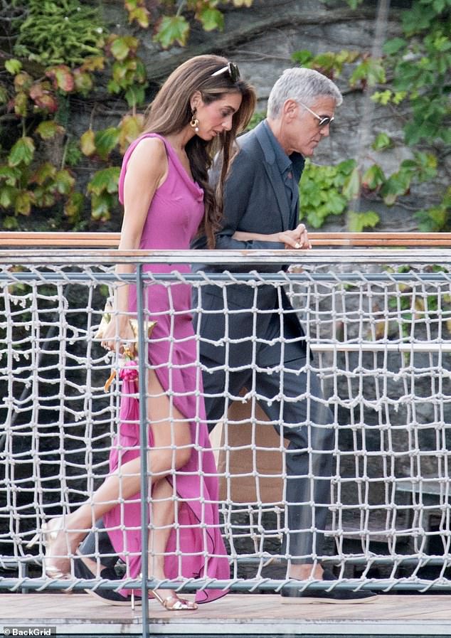 The couple, who own a mansion in Laglio on Lake Como, are in the area to host an exclusive experience organised by the Clooney Foundation for Justice