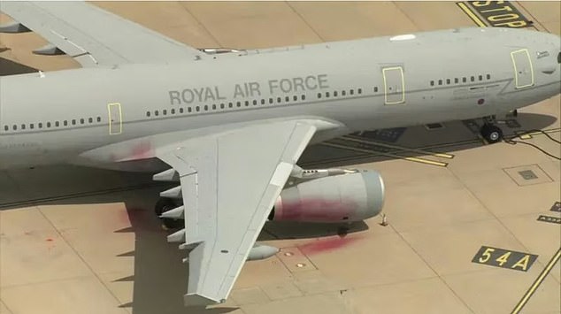 The aircraft at RAF Brize Norton that was vandalised after pro-Palestine supporters broke in