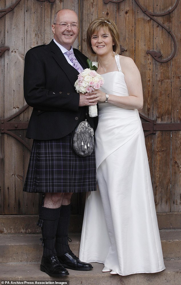 Ms Sturgeon, 55, and Mr Murrell, 60, divorced earlier this year (pictured together in 2010 on their wedding day)