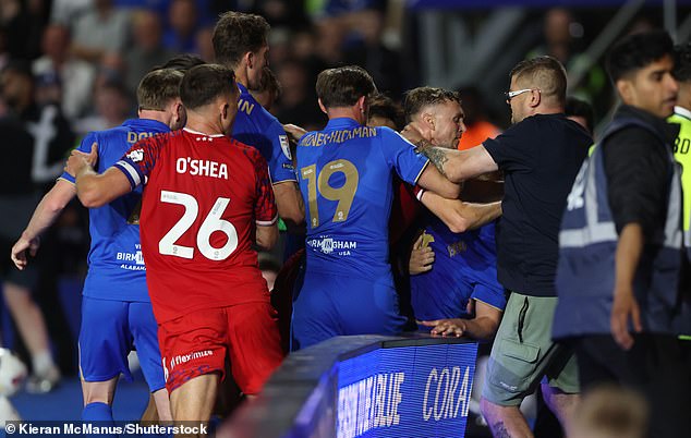 A Birmingham fan put his hands on Ipswich defender Dara O'Shea before being apprehended by stewards