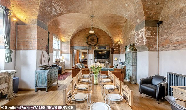 The dining room inside the remote fort, which can only be accessed by sea or by helicopter