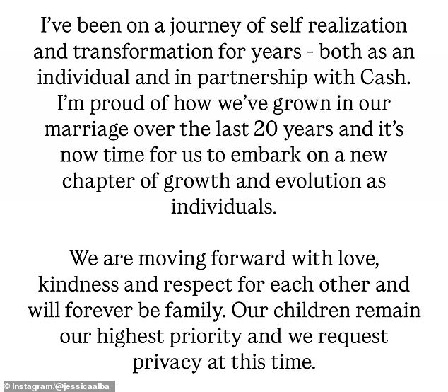 And in January, the actress took to Instagram to announce the end of her marriage to Cash with a message to her followers