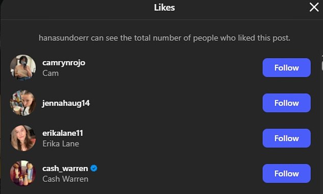 It is not known when the pair first crossed paths, but Jessica's ex has liked some of Hana's recent Instagram posts